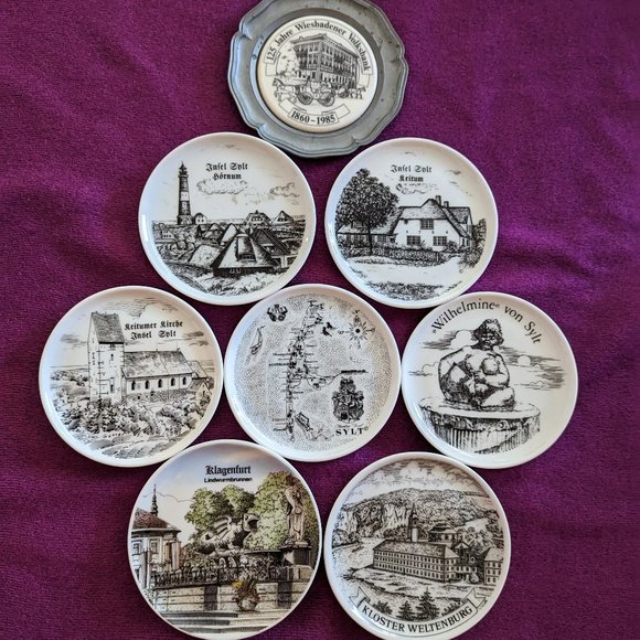 Bundle of (8) miniature porcelain souvenir/trinket German plates